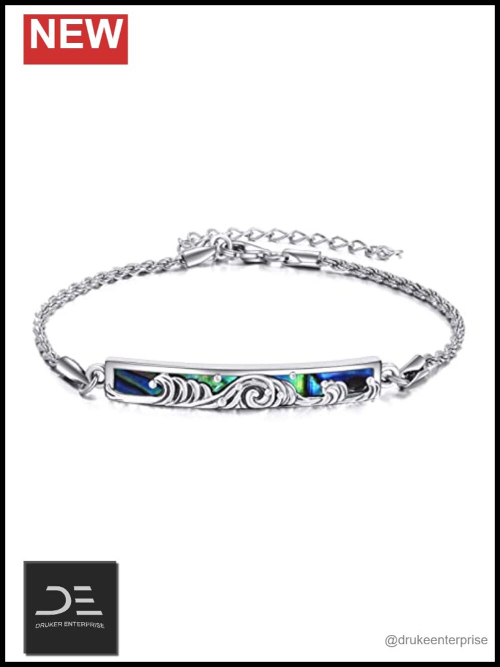 Sterling Silver Inspirational Adjustable Wave Bracelet with Cubic Zirconia